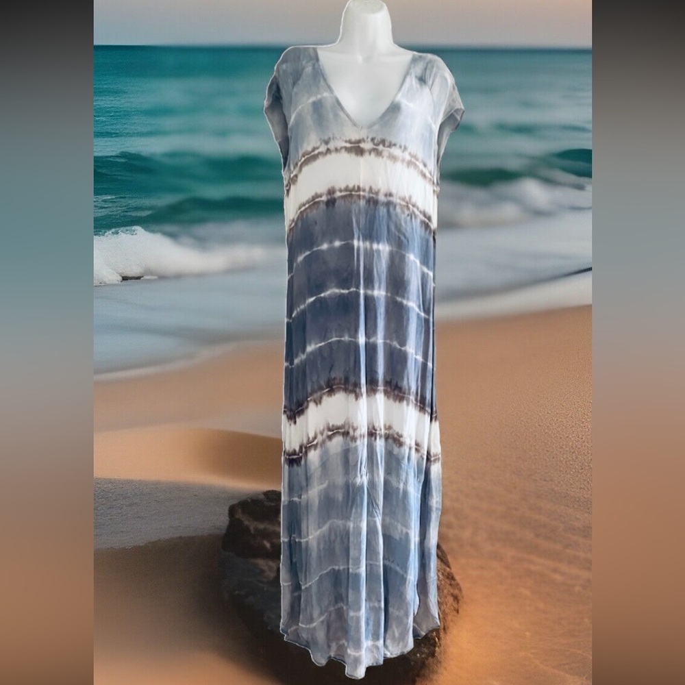 XCVI Blue/ Grey Tie-Dye Maxi Dress Sz Med EUC
